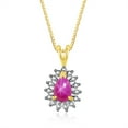 thumbnail image 1 of Rylos Yellow Gold Plated Silver Halo Pendant Necklace: 6X4MM Tear Drop / Pear Shape Star Ruby & Sparkling Diamonds -  18" Chain Exquisite Birthstone Jewelry, 1 of 7