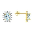 thumbnail image 1 of Rylos  Yellow Gold Plated Silver Halo Stud Earrings - 6X4MM Oval Aquamarine & Diamonds - Exquisite Birthstone Jewelry, 1 of 6