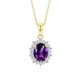 thumbnail image 1 of Rylos Yellow Gold Plated Silver Princess Diana Inspired Necklace: 9X7MM Amethyst & Sparkling Diamonds -  18" Chain Exquisite Birthstone Jewelry, 1 of 7