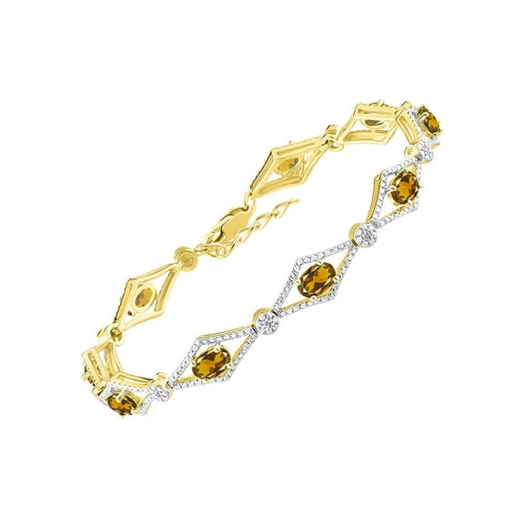 Rylos Yellow Gold Plated Silver Tennis Bracelet with 9 Beautiful 6X4MM Citrine & Sparkling Diamonds - Birthstone Jewelry for Women - Adjustable to 7-8" - Friendship and Elegance in One