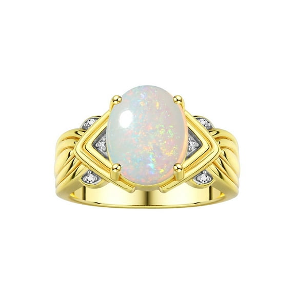 RYLOS Rings for Women 14K Yellow Gold Ring 12X10MM Gemstone & Diamonds Great Ring for Middle or Pointer Finger October Opal Size 13