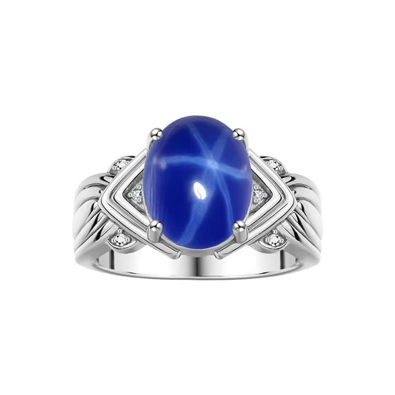 RYLOS Rings for Women 14K White Gold Ring 12X10MM Gemstone & Diamonds Great Ring for Middle or Pointer Finger Blue Star Sapphire Jewelry Size 9