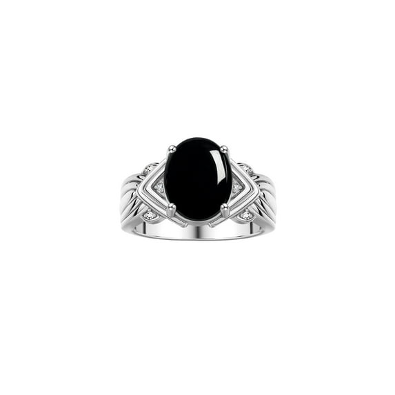 RYLOS Rings for Women Sterling Silver Ring 12X10MM Gemstone & Diamonds Great Ring for Middle or Pointer Finger October Cabochon Onyx Jewelry Size 11