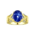 thumbnail image 1 of RYLOS Rings for Women 14K Yellow Gold Ring 12X10MM Gemstone &  Diamonds Great Ring for Middle or Pointer Finger Blue Star Sapphire Jewelry Size 11.5, 1 of 8