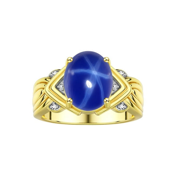 RYLOS Rings for Women 14K Yellow Gold Ring 12X10MM Gemstone & Diamonds Great Ring for Middle or Pointer Finger Blue Star Sapphire Jewelry Size 10.5