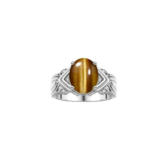 RYLOS Rings for Women 14K White Gold Ring 12X10MM Gemstone & Diamonds Great Ring for Middle or Pointer Finger November Tiger Eye Jewelry Size 9.5