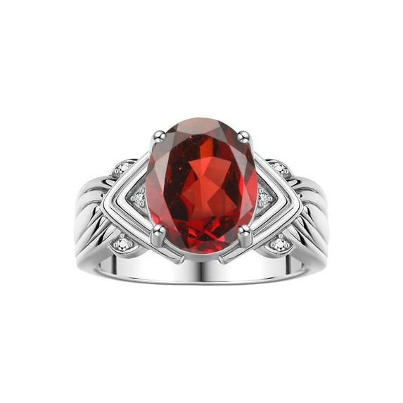 RYLOS Rings for Women 14K White Gold Ring 12X10MM Gemstone & Diamonds Great Ring for Middle or Pointer Finger January Garnet Size 9.5