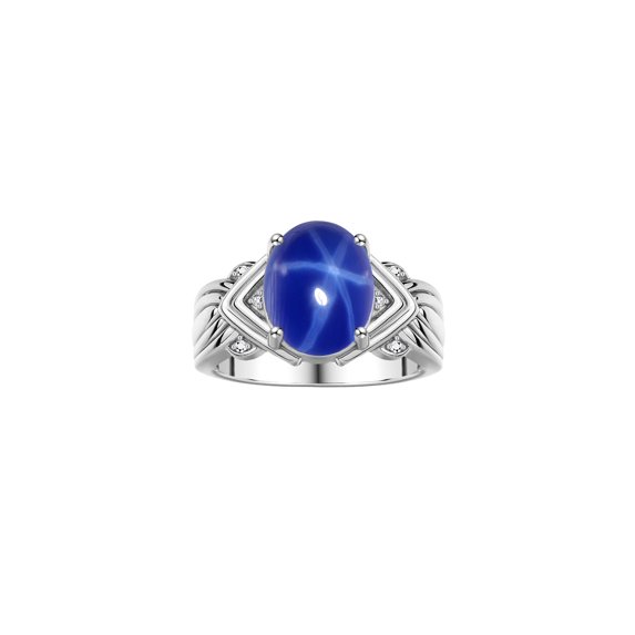 RYLOS Rings for Women 14K White Gold Ring 12X10MM Gemstone & Diamonds Great Ring for Middle or Pointer Finger Blue Star Sapphire Jewelry Size 11.5