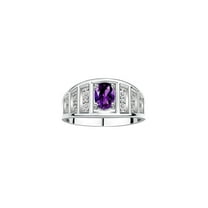 RYLOS Rings for Women 14K White Gold Ring Classic Style 7X5MM Oval Gemstone &  Diamond Ring February Amethyst Jewelry Size 5