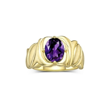 RYLOS Rings for Women 14K Yellow Gold Ring Solitaire 9X7MM Oval Gemstone with Satin Finish Band February Amethyst Jewelry Size 5