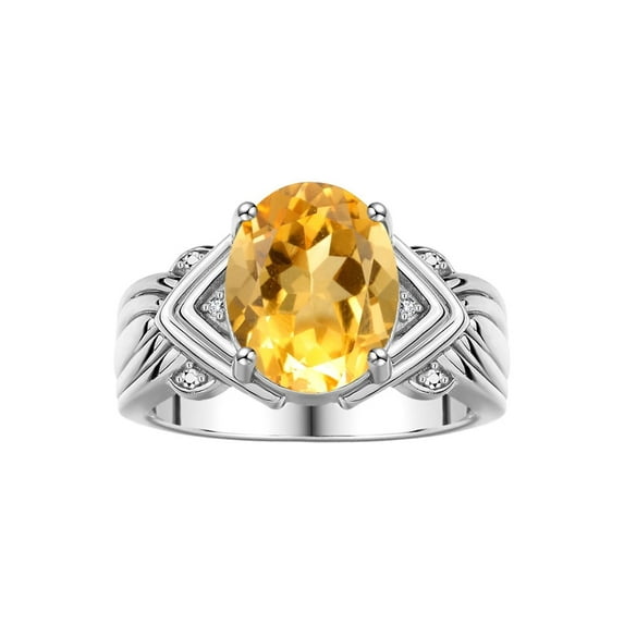 RYLOS Rings for Women Sterling Silver Ring 12X10MM Gemstone & Diamonds Great Ring for Middle or Pointer Finger November Citrine Jewelry Size 10