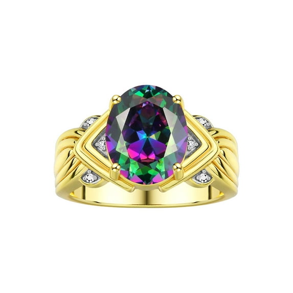 RYLOS Rings for Women 14K Yellow Gold Ring 12X10MM Gemstone & Diamonds Great Ring for Middle or Pointer Finger June Alexandrite Jewelry Size 10.5