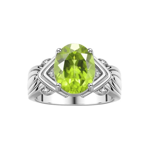 RYLOS Rings for Women 14K White Gold Ring 12X10MM Gemstone & Diamonds Great Ring for Middle or Pointer Finger August Peridot Size 9