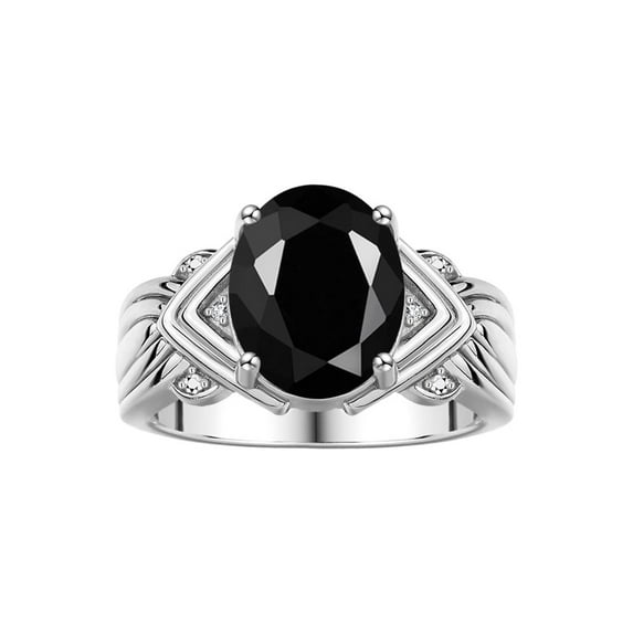 RYLOS Rings for Women 14K White Gold Ring 12X10MM Gemstone & Diamonds Great Ring for Middle or Pointer Finger October Onyx Size 11