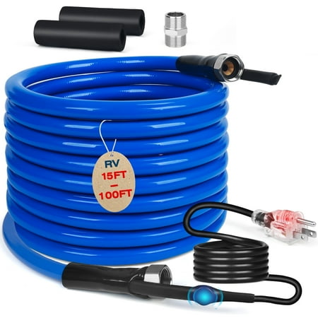 Rylpoint 15FT Heated Water Hose for RV,Heated Drinking Water Hose with Thermostat,Lead and BPA Free,1/2"Inner Diameter,Temperatures Down to -40°F Self-Regulating,Blue Appearance