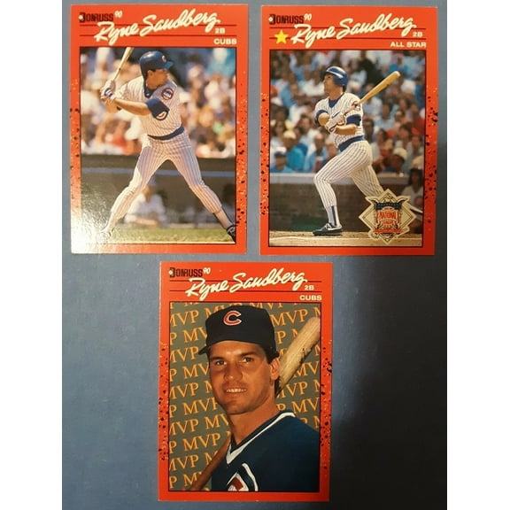 Ryne Sandberg Chicago Cubs 1990 Donruss Baseball Card Set Includes 3 Trading Cards #105, #BC-10, #692