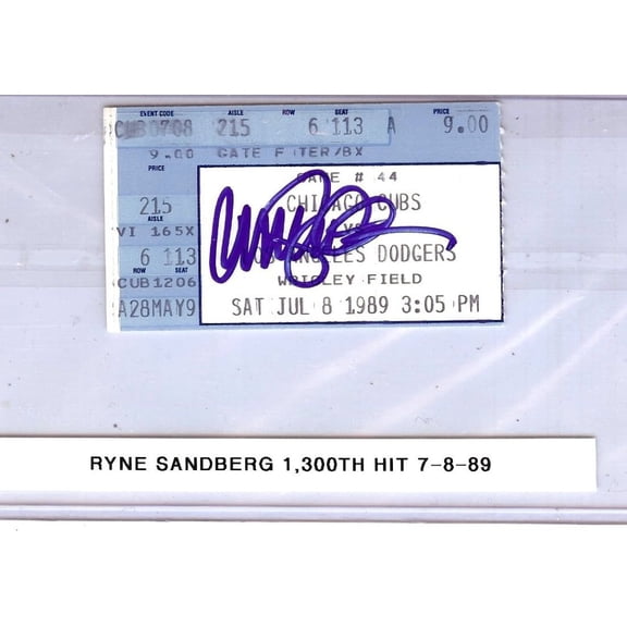Ryne Sandberg Signed Autographed Ticket Stub Cubs 1300th Hit 7/8/89 JSA CA09612