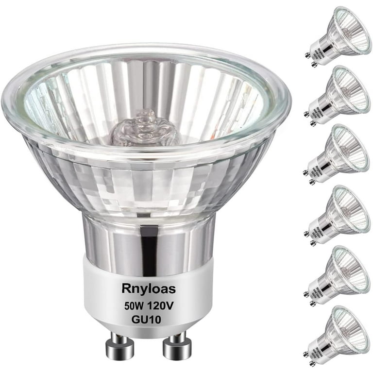 Rynloas GU10 Halogen 50W Bulbs, 6 pack GU10+C 120V 50W with 2800k Warm  White, Long Lifespan GU10 MR16 Dimmable for Track & Recessed Lighting 