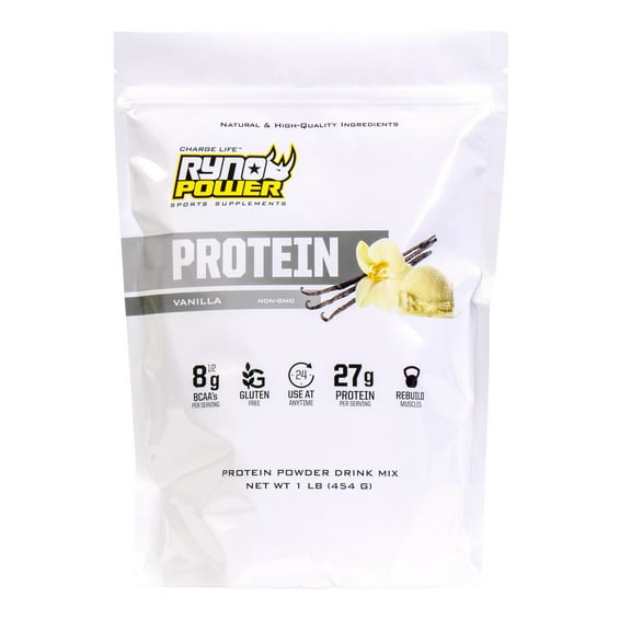 Ryno Power Protein Powder Drink Mix, Vanilla, Pouch, 10 servings
