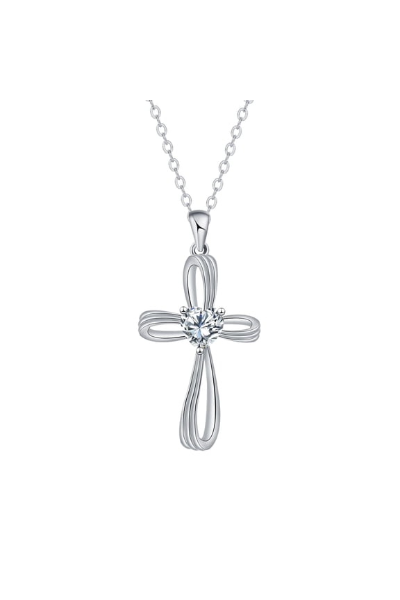Cross Necklace for Women, Sterling Silver Cross Pendant with Birthstone, Faith Gifts for Women Wife Daughter