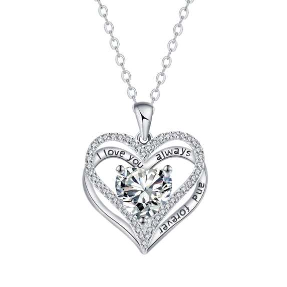 Mother's Day Gifts for Women, I Love You Always and Forever Necklace, Sterling Silver Heart Pendant with Birthstone, Jewelry Gifts for Mother, Girlfriend, Lover, Wife