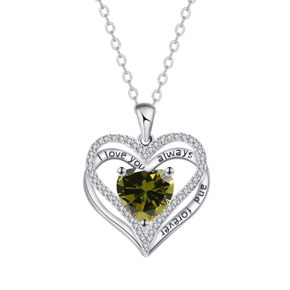 Valentine Day Gifts for Women, I Love You Always and Forever Necklace, Sterling Silver Heart Pendant with Birthstone, Jewelry Gifts for Mother, Girlfriend, Lover, Gifts for Her