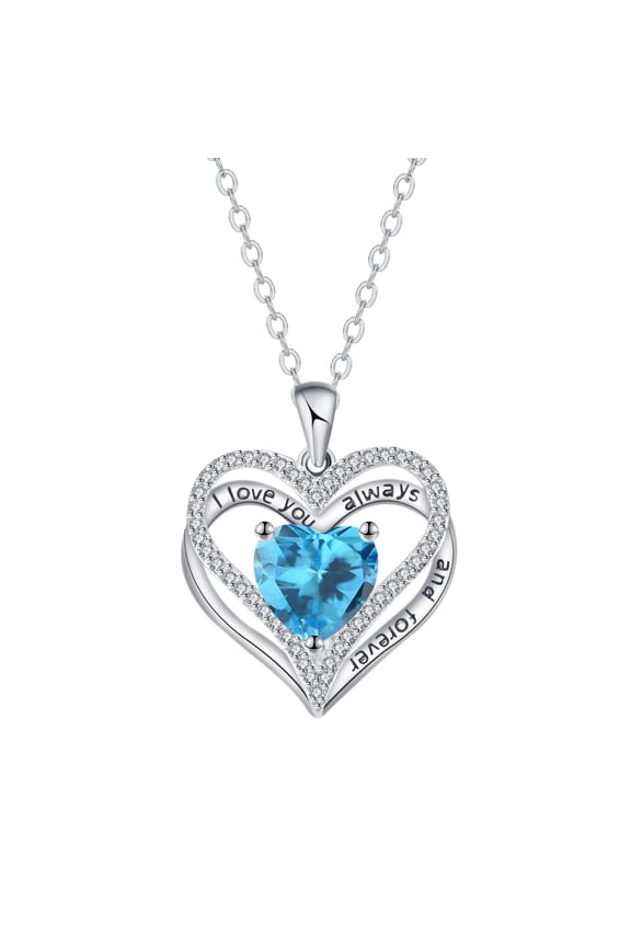 Mother's Day Gifts for Women, I Love You Always and Forever Necklace, Sterling Silver Heart Pendant with Birthstone, Jewelry Gifts for Mother, Girlfriend, Lover, Wife