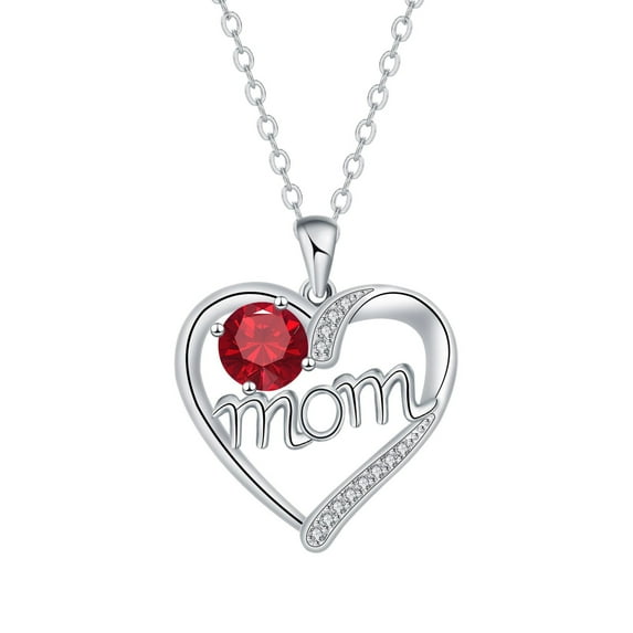 Rynsito I Love You Mom Necklace, Sterling Silver Heart Pendant with Birthstone Jewelry Gifts for Women Mother Wife Nana