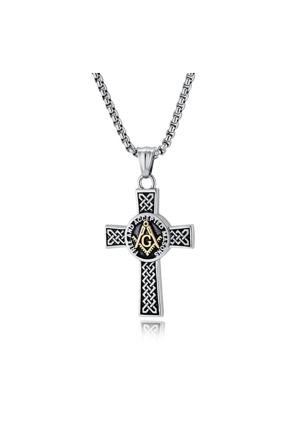 Masonic Necklace for Men, Freemason Compass Symbol Sterling Silver Free and Accepted Masons Pendant Jewelry