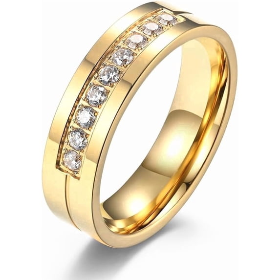Rynsito Men's Ring Stainless Steel Wedding Bands with Cubic Zirconia Ring for Men Women Size 5-11