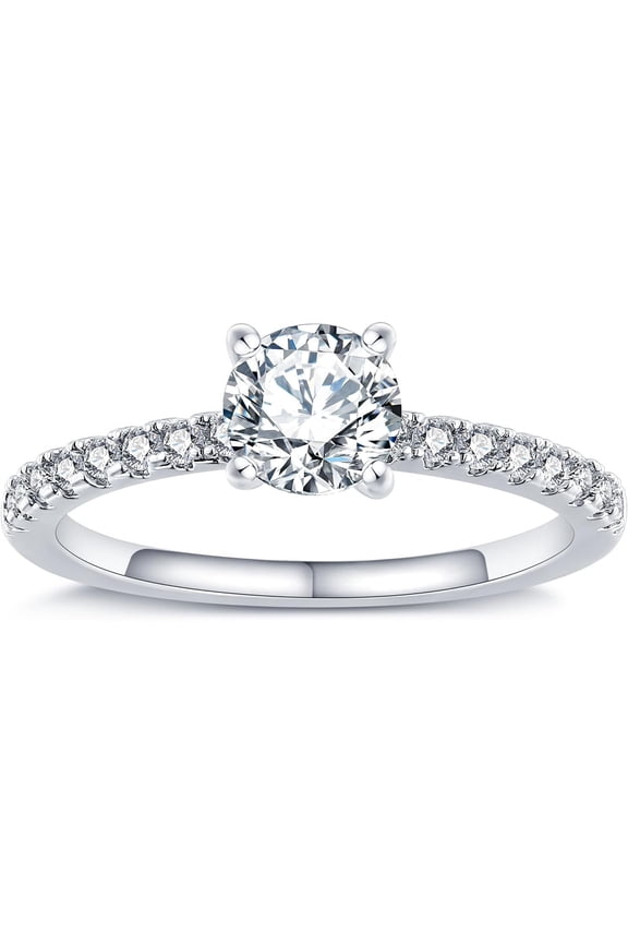 Moissanite Engagement Rings for Women, 14K White Gold Plated Promise Rings, Wedding Band Moissanite Ring, D Color VVS1, 1CT