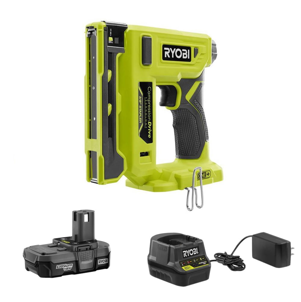 Ryobi ONE+ 18V Cordless Crown Stapler Kit, Adjustable Depth, Includes