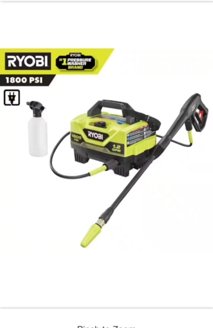 Ryobi 1800 PSI at 1.2 GPM Electric Pressure Washer, Cold Water, Corded