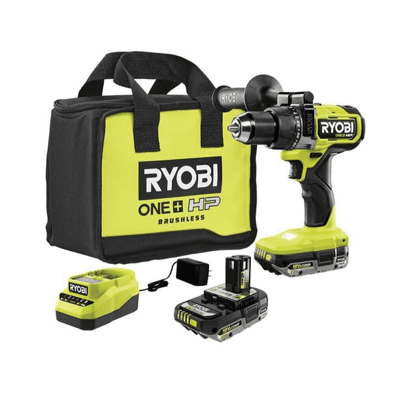 Ryobi ONE+ HP PBLHM101K2 18V Brushless Cordless 1/2 in. Hammer Drill Kit with (2) 2.0 Ah Batteries, Charger, and Bag
