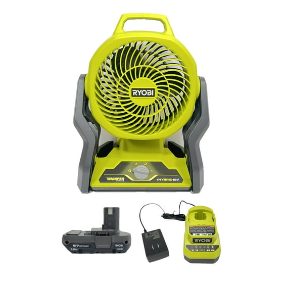Open Box Ryobi 3-Speed Whisper Series Floor Fan with Battery & Charger