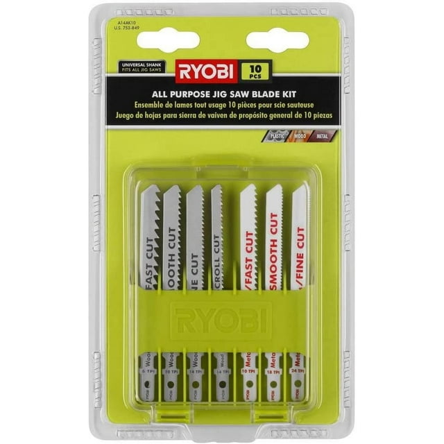 Ryobi 10Piece AllPurpose Jig Saw Blade Kit for Wood, Plastic and Thin