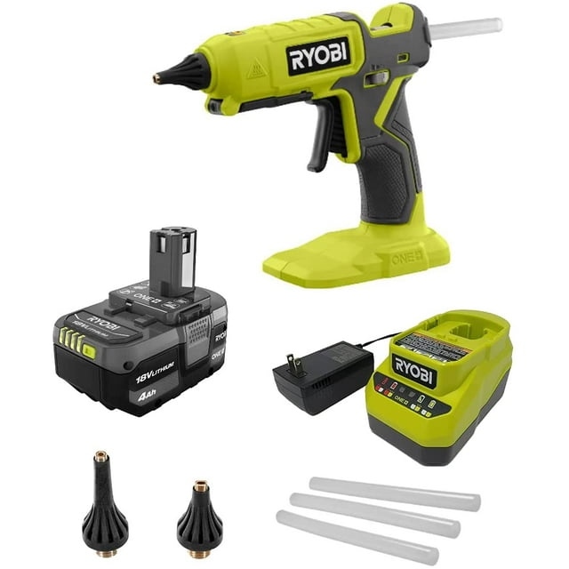 Ryobi ONE+ 18V P307 Glue Gun Kit Dual Temp, Wireless Charger, 4.0 Ah