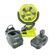 Ryobi ONE+ 4 2-Speed Cordless Clamp Fan with 1.5 Ah Battery and Charger Personal Fan