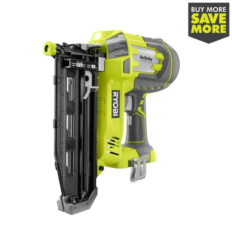 18-Volt ONE+ Lithium-Ion Cordless AirStrike 16-Gauge Cordless Straight Finish Nailer (Tool Only) with Sample Nails 18-Volt ONE+ Lithium-Ion Cordless AirStrike 16-Gauge Cordless Straight Finish Nailer (Tool Only) with Sample Nails