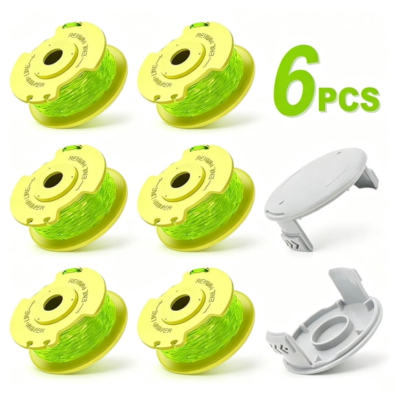 Ryobi Weed Wacker String Replacement, 0.080 Inch Twisted Nylon Trimmer Spool Compatible with AC80RL3 18V 24V 40V Trimmers, 6 Spools with 2 Caps