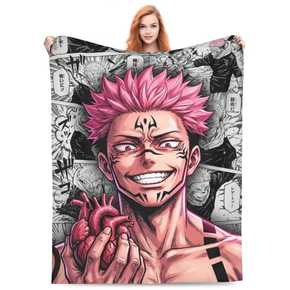 Ryomen Sukuna Yuji Itadori Fleece Blanket Throw Soft Cozy Plush Blanket For Couch Sofa Bed