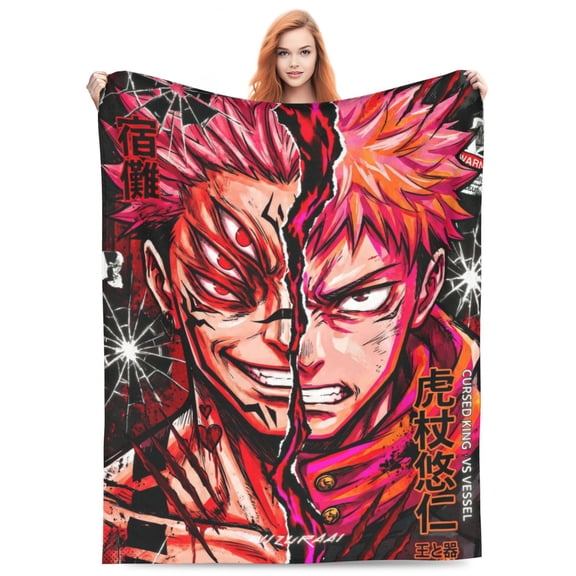 Ryomen Sukuna Yuji Itadori Fleece Blanket Throw Soft Cozy Plush Blanket For Couch Sofa Bed