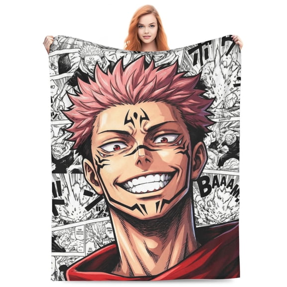 Ryomen Sukuna Yuji Itadori Fleece Blanket Throw Soft Cozy Plush Blanket For Couch Sofa Bed