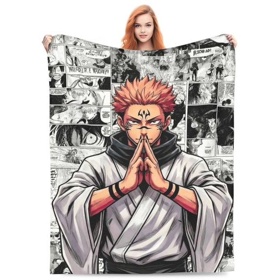 Ryomen Sukuna Yuji Itadori Fleece Blanket Throw Soft Cozy Plush Blanket For Couch Sofa Bed