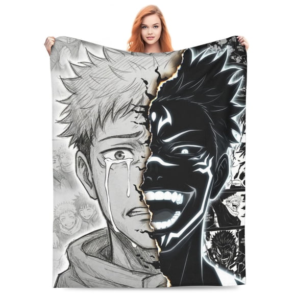 Ryomen Sukuna Yuji Itadori Fleece Blanket Throw Soft Cozy Plush Blanket For Couch Sofa Bed