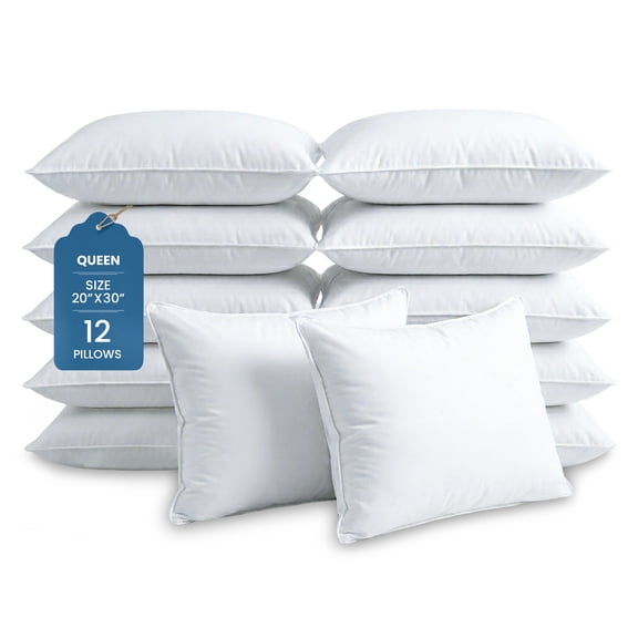 Ryotei Economy Bulk Hotel Pillows Bulk 20x30 Queen (Pack of 12) | Premium Cluster Fiber Fill | Soft Down Alternative Pillow for Sleeping | Hypoallergenic, Durable, Washable Bed Pillows in Bulk