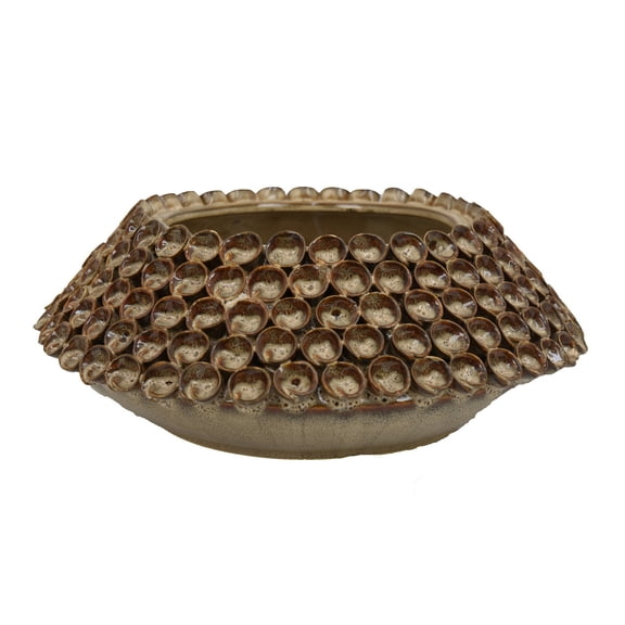 Rysa Vase, Glossy Brown Ceramic, Coral Texture Design, 14 Inch