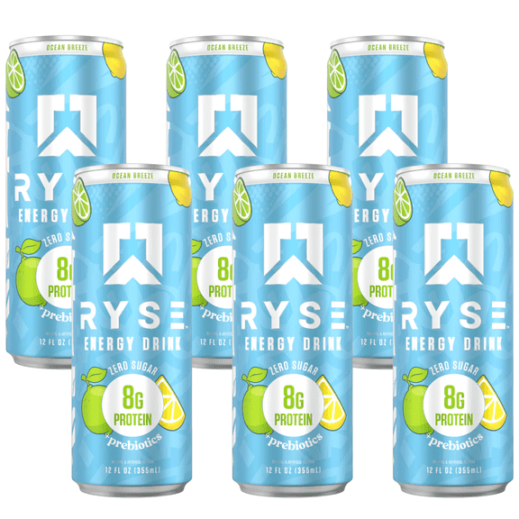 Ryse Energy + Protein Drink Ocean Breeze, 12oz Cans, 6-Pack