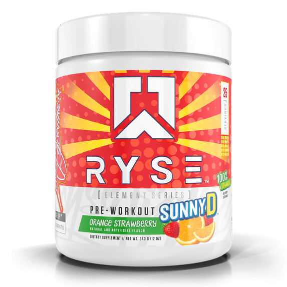 Ryse SunnyD Element Series Pre Workout Powder, Orange Strawberry, 25 Serve