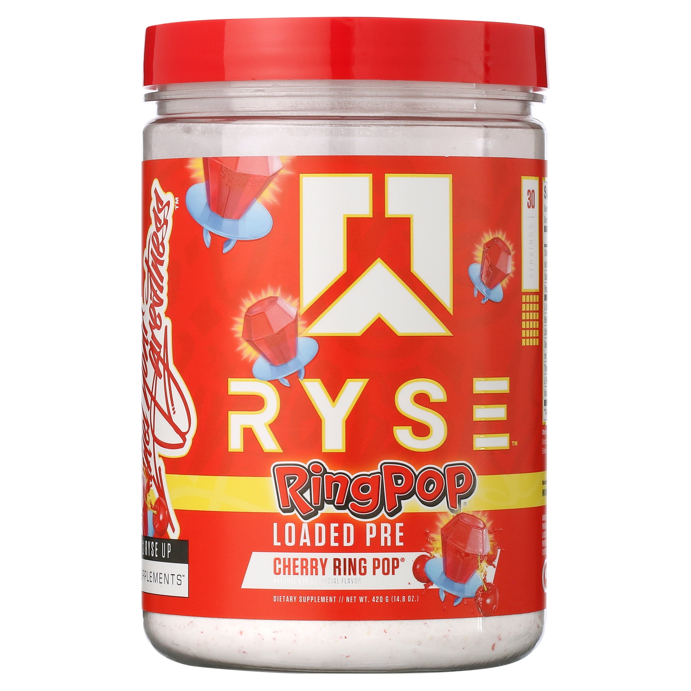 Ryse Up Supplements Loaded Pre-Workout Powder Official Ring Pop Cherry Flavor | Fuel Your Greatness, Pump, Energy Strength, 438 Gram (Pack of 1)